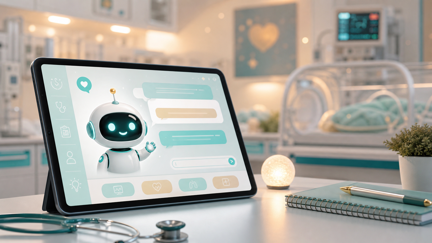 Friendly digital NeoBuddy chatbot visual