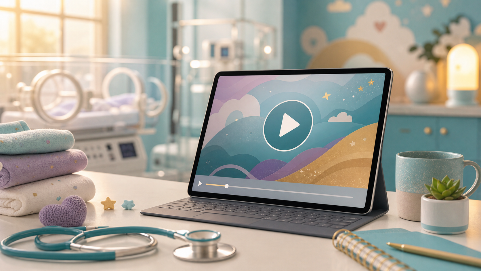 Tablet playing a welcome video