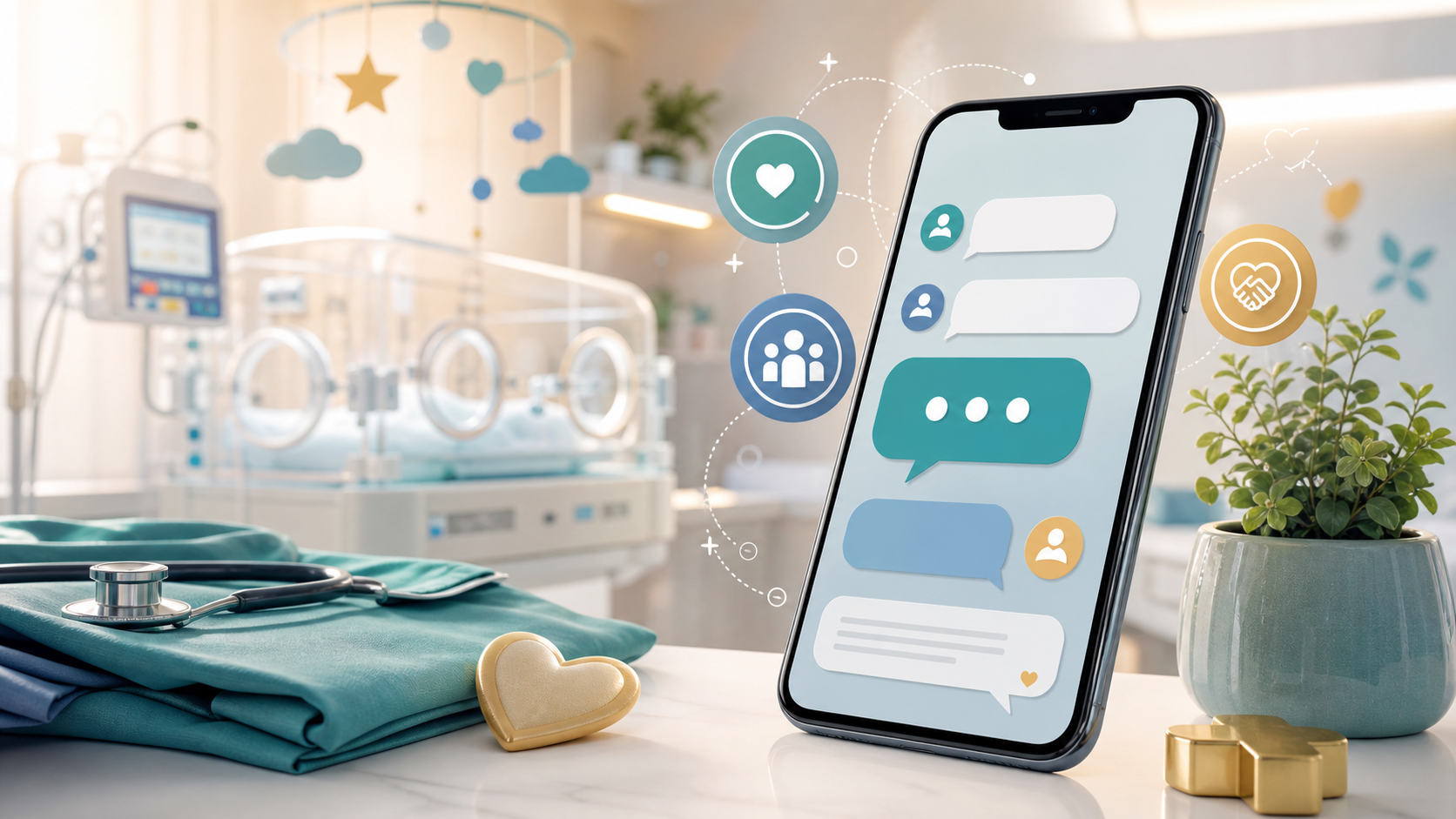 Smartphone with chat bubbles for the WhatsApp group